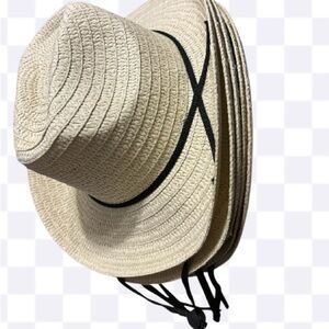 Beige Straw Sun Hat with Black Band